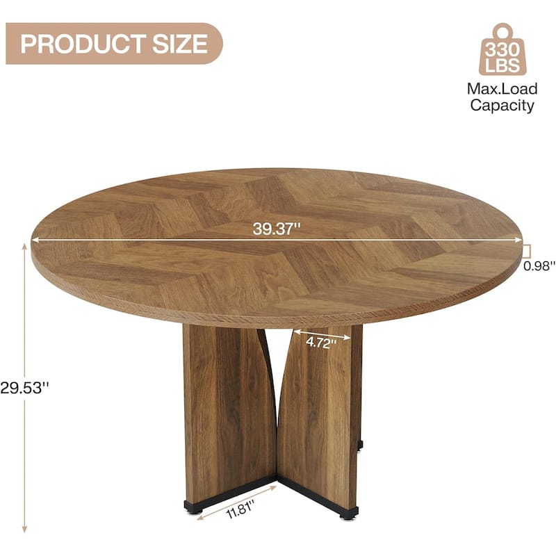 Wood Farmhouse Round Dining Table for 4 People with Sturdy Legs - 39.37 L x 39.37 W x 29.53 H in