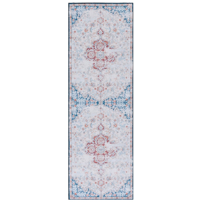 SAFAVIEH Tucson Machine Washable Slip Resistant Harmanda Oriental Medallion - 2' 6" x 8' - Beige/Rust - Runner