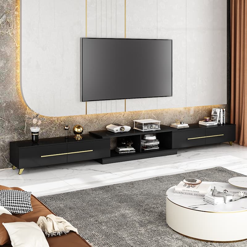 13.1"H Extendable Designs TV Stand with 4 Storage Drawer Black/White