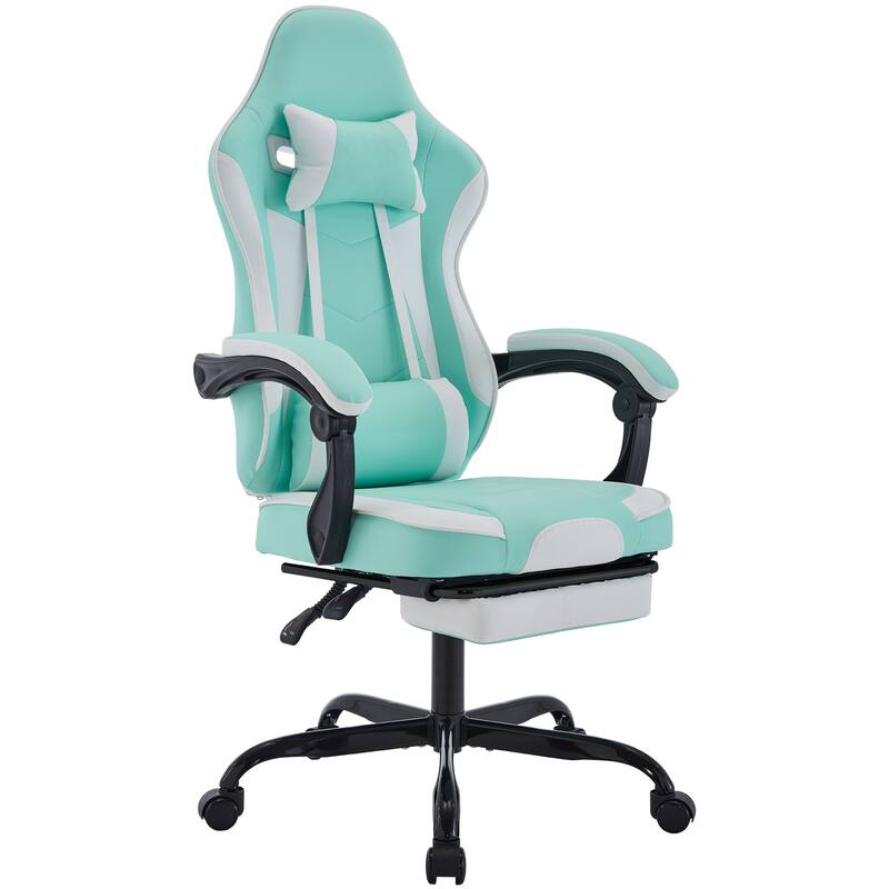 Gaming Chair, Ergonomic Computer Chair with Footrest and Massage Lumbar Support, Height Adjustable Swivel Video Game Chair - Green/Black