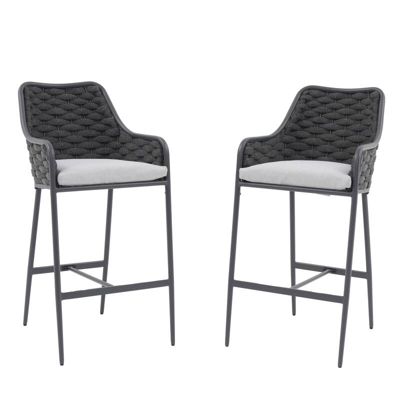 Outdoor Metal High Arm Barstool Chair with Cushions (set of 2)