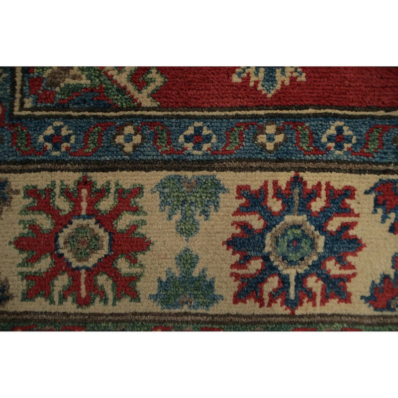 Hand Knotted Oriental 100% Wool Carpet Traditional Geometric Red Kazak Area Rug - 5' 9'' X 4' 0''