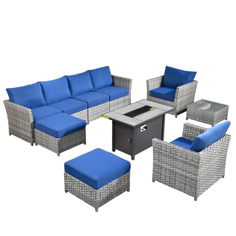 XIZZI 10-piece Patio Furniture Outdoor Sectional Sofa Set with Fire Pit