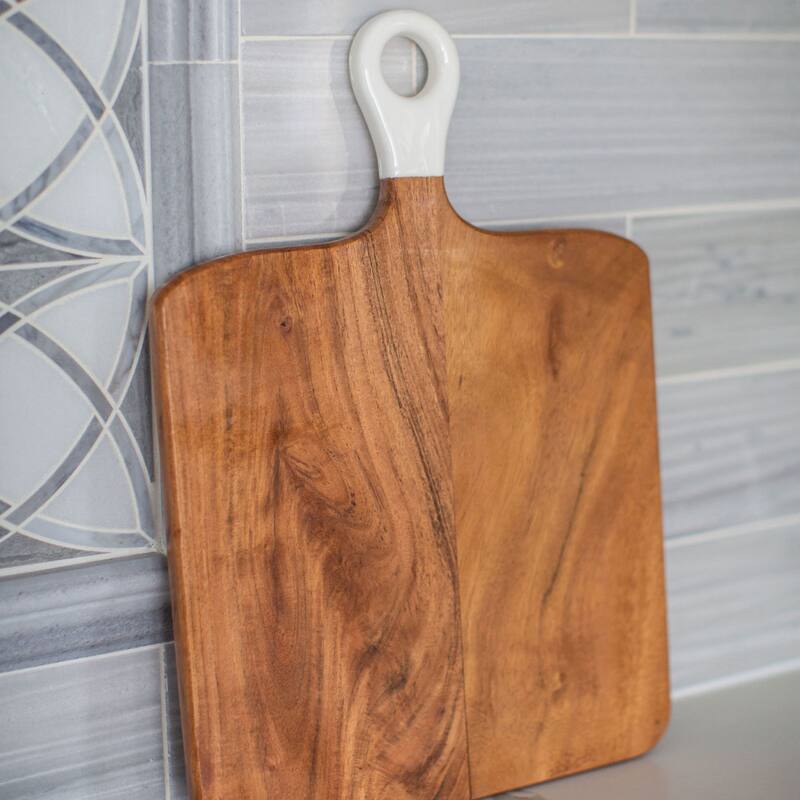 Jeanne Fitz Wood + White Collection Acacia Wood Square Charcuterie Board, Medium