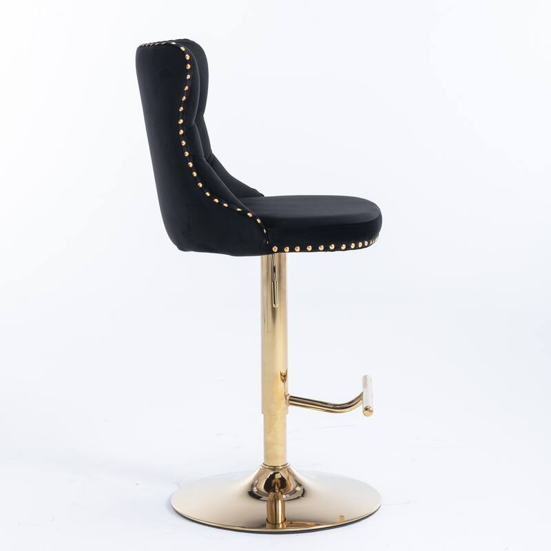 Swivel Bar Stools Set of 2, Adjustable Counter Height Upholstered Barstools with Nailheads Trim, Button Tufted Back and Footrest