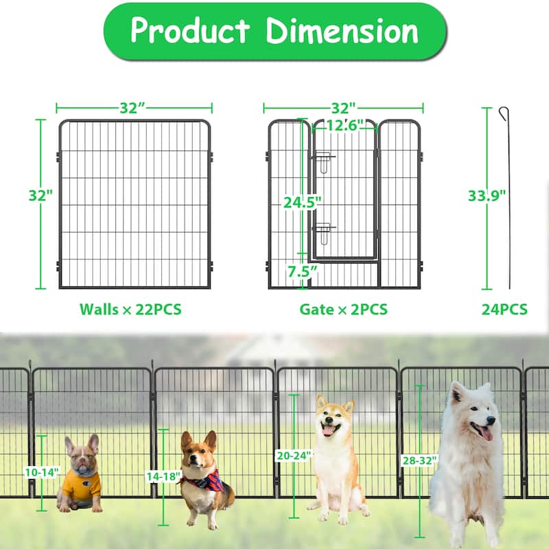 Foldable Dog Playpen - 24-Panel Pet Fence with Lockable Door for All Dog Sizes, Ideal for Outdoor, RV & Camping