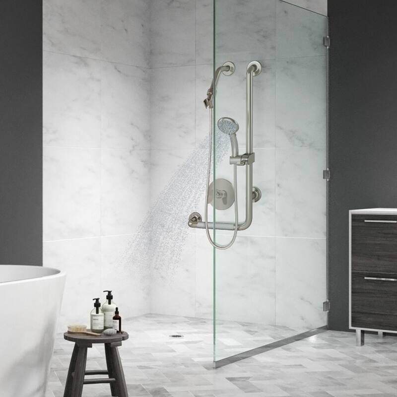 ErgoSlideBar Soft Grip 32mm Diameter ADA Compliant 500 lb Weight Capacity Slide Bar and Handshower Right Brushed Stainless Steel