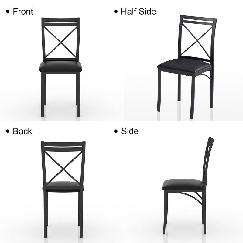 VECELO Metal Dining Chairs Set of 4 PU Leather Dining Chairs Set with X-Shaped Backrest for Kitchen & Dining Room Chairs