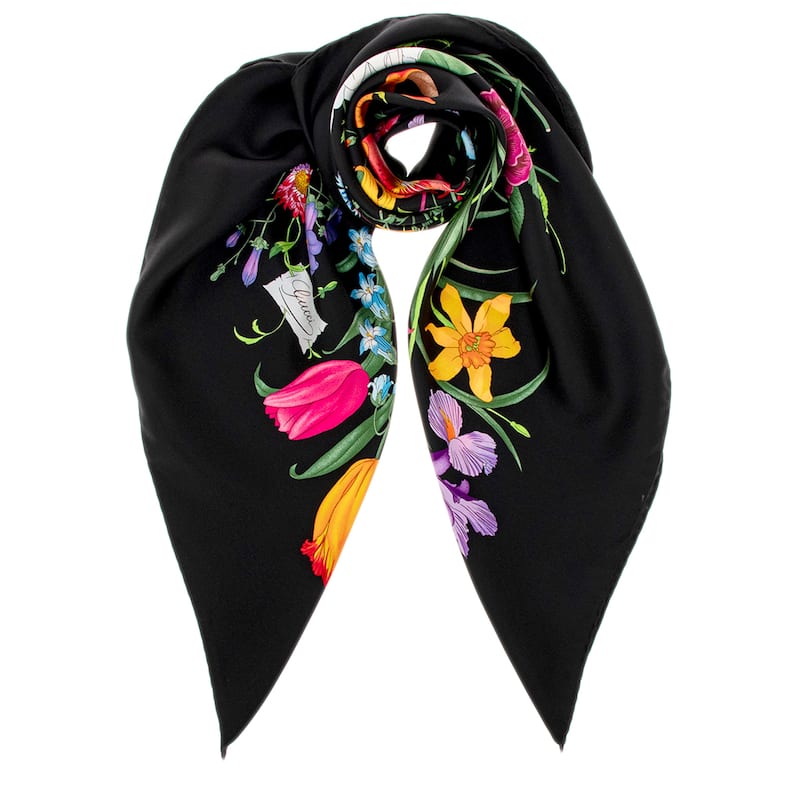Gucci Printed Silk Scarf - Black and Multicolor Floral