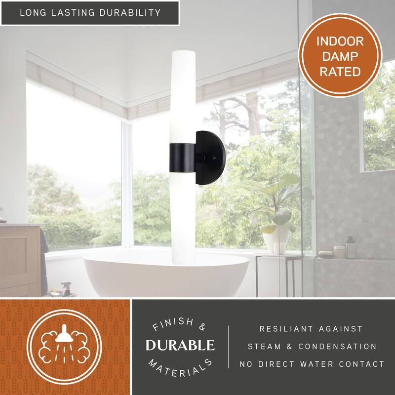 Elliot 2 Light LED Compatible Contemporary Bathroom Vanity Wall Sconce Fixture White Glass