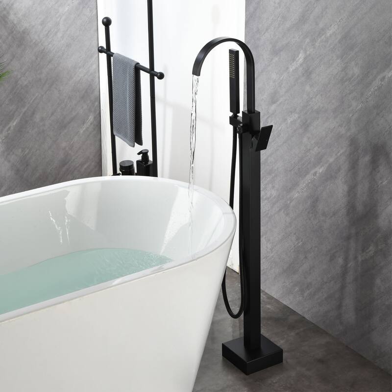 Freestanding Tub Faucet With Hand Sprayer Floor Mount Roman Bathtub Faucet Modern Waterfall Tub Filler Trim With Handheld Showe