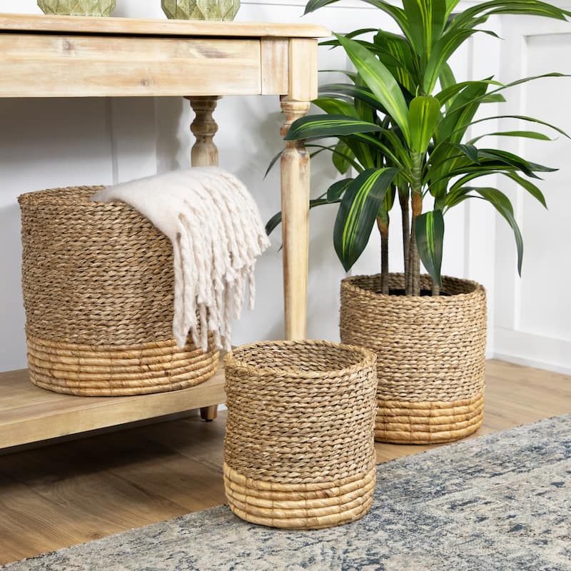 Set of 3 Textured Woven Round Seagrass Baskets 13.75" - 13.75