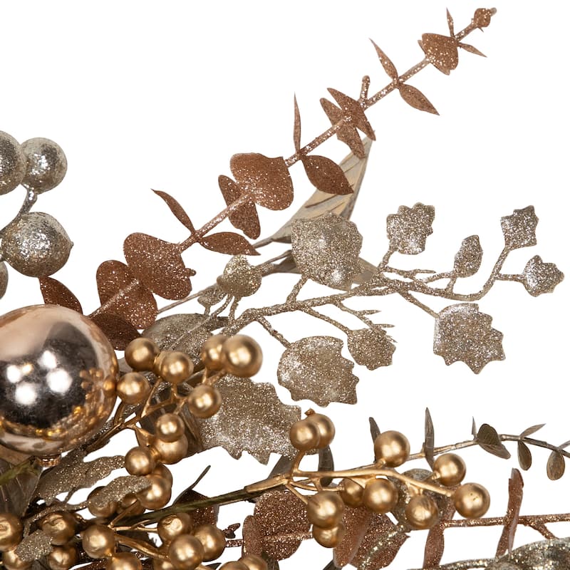 Ornaments Holly and Berries Artificial Christmas Wreath - 30" - Gold and Copper Tone