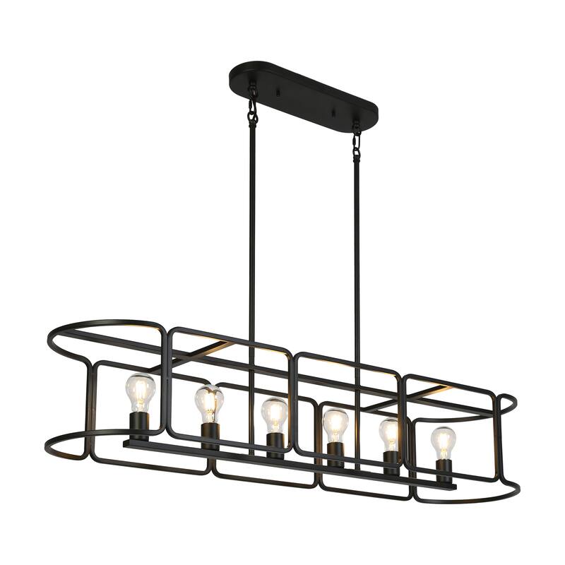 Oriea Farmhouse 6-Light Black 48" W Linear Chandelier Modern Industrial Island Lights - L 48" x W 12" x H 8.7"