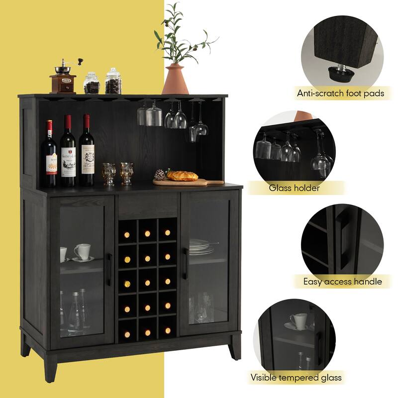 Costway 2-Door Buffet Bar Cabinet Kitchen Storage Sideboard Wine Rack