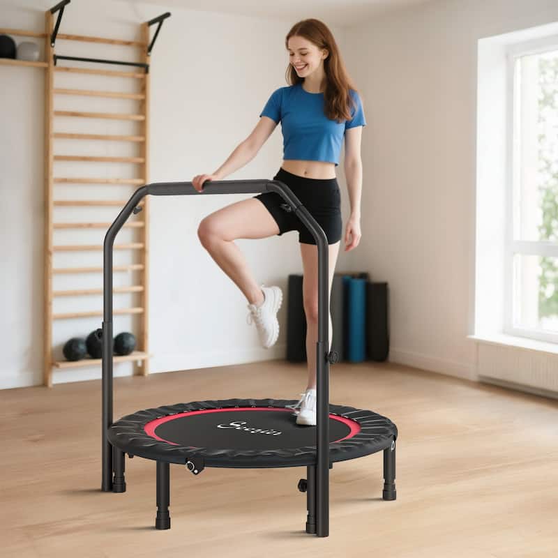 Soozier 40" Foldable Mini Trampoline, for Adults with Adjustable Foam Handle and Resistance Bands, Max Load 330 lbs, Red - Red