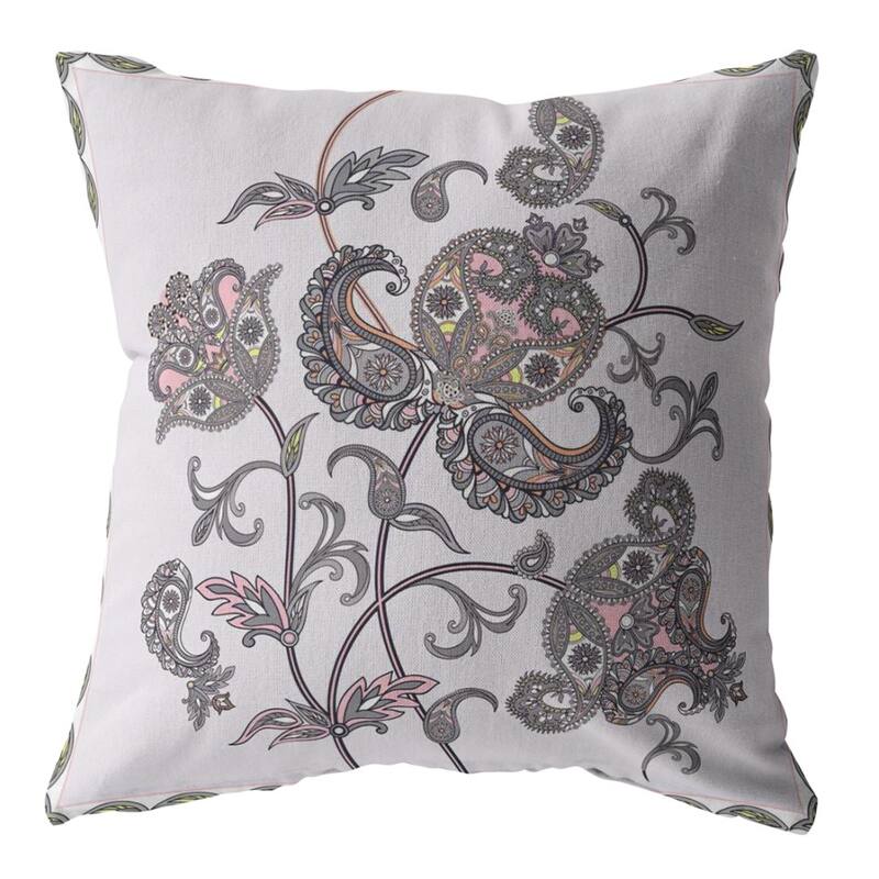 18" Gray White Wildflower Zippered Suede Throw Pillow