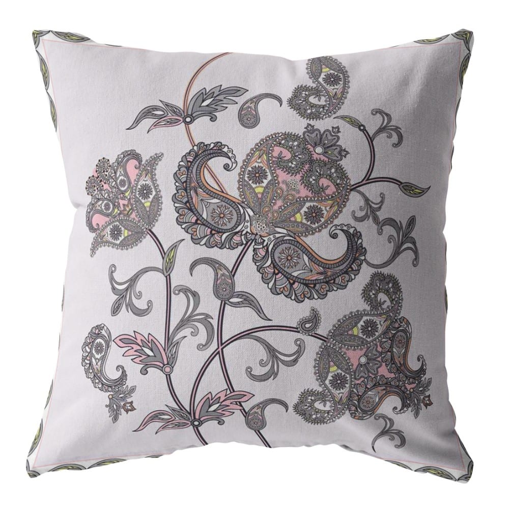 18" Gray White Wildflower Zippered Suede Throw Pillow