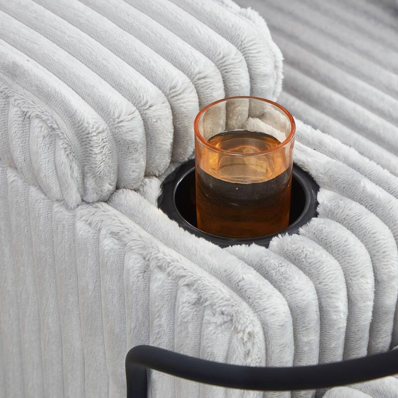 Corduroy Chaise Lounge Sofa Loveseat Sleeper Sofa with Adjustable Backrest, Cup Holders, Phone Holder and Dual Storage Armrest
