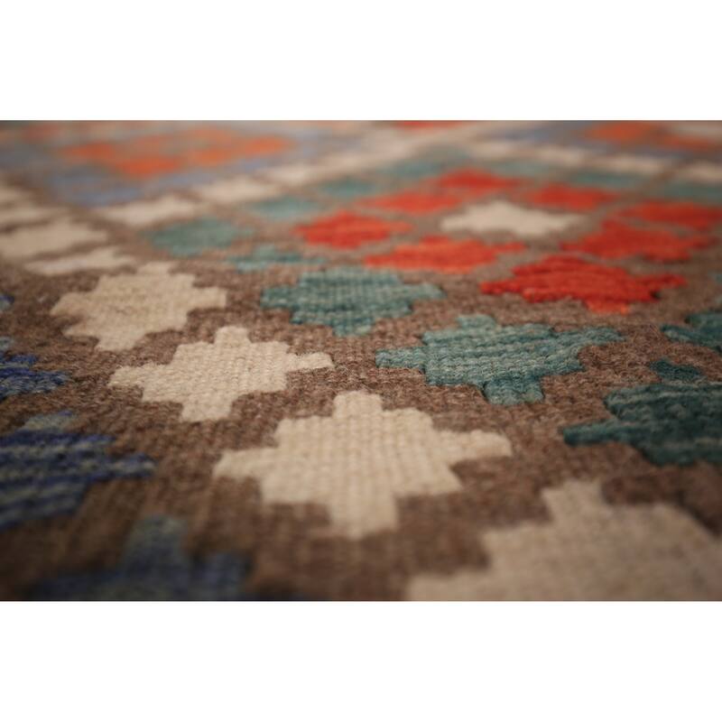 Reversible Geometric Kilim Area Rug Hand-Woven Wool Carpet - 8'2" x 10'5"