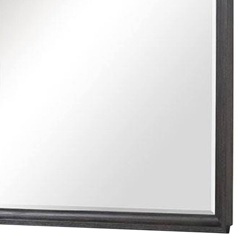 Osko 42 Inch Dresser Mirror, Rounded Edges, Black Poplar Wood