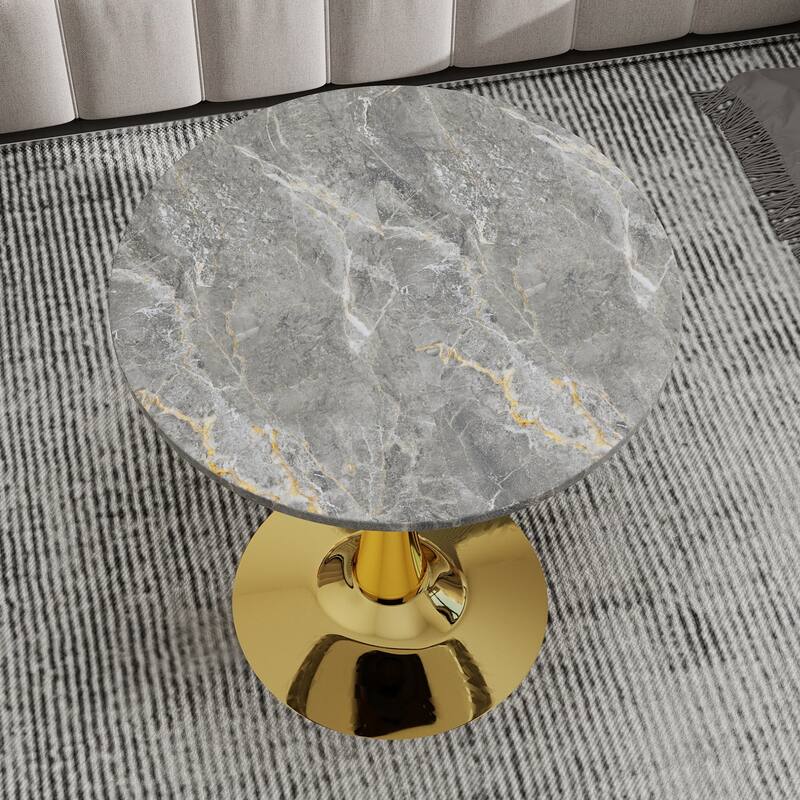 27.6" Mid-Century Modern Style Dining Table, Accommodates 2-4 People, Featuring A Round Dark Gray Textured Marble Tabletop