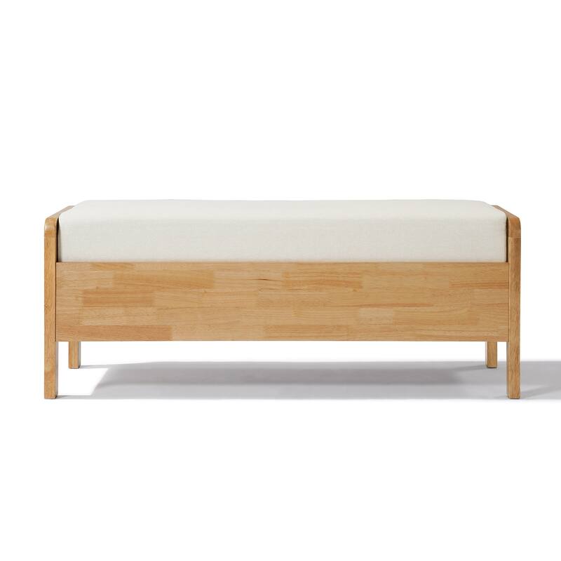 Christopher Knight Home - Soft Cushion Oak Beige Upholstered Storage Ottoman Bench with Rattan Sides and Wooden Legs
