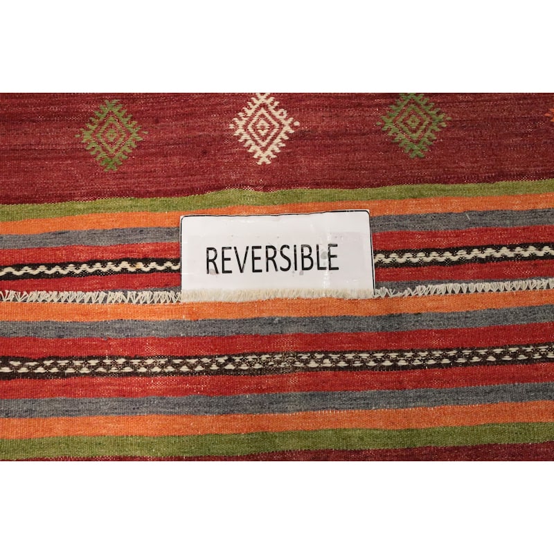 Hand Woven Oriental 100% Wool Carpet Southwestern Tribal Oranges & Rust Kilim Area Rug - 10' 2'' X 5' 6''