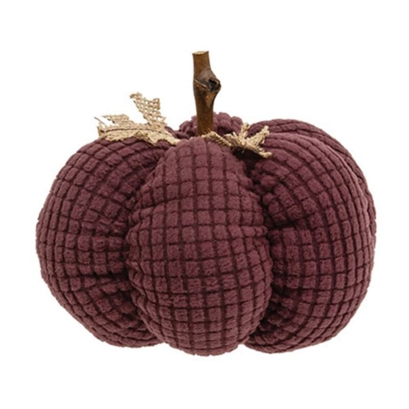Ivory Waffle Weave Pumpkin w/Burlap Leaves - 4.75" dia.