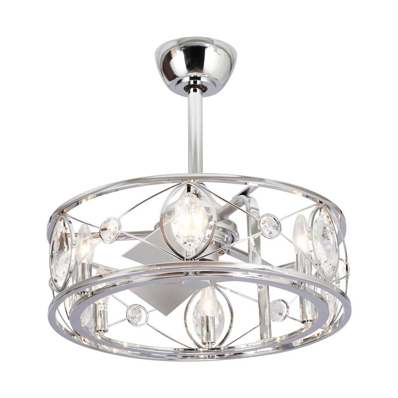 22" Modern Chrome Crystal Fandelier Caged Ceiling Fan with Light - 22 Inches