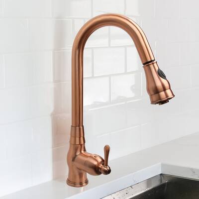 Copper Kitchen Faucet with Single Handle and Pull Down Sprayer
