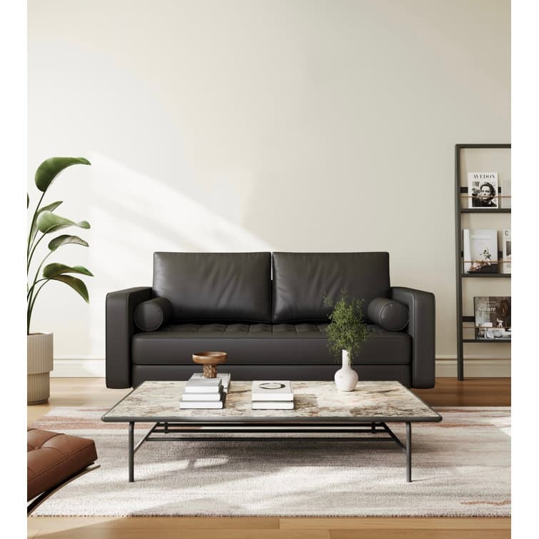 Stateside Mid-Century Square Arm Leather Covered Loveseat Sofa 59''