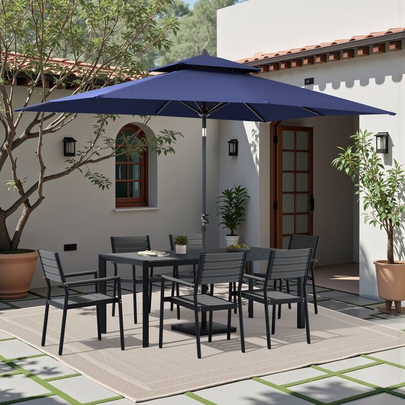 9/11-Piece Outdoor Patio Dining Set Aluminum Dining Table and Stackable Chairs w/10 ft Market Umbrella and Base