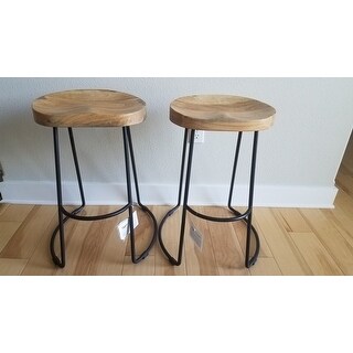 Wooden Saddle Seat Barstool with Metal Legs, Small, Brown and Black