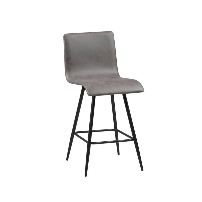 Roomfitters 25-Inch Faux Leather Swivel Counter Stool, 360-Degree Rotation with Matte Black Metal Base, Gray