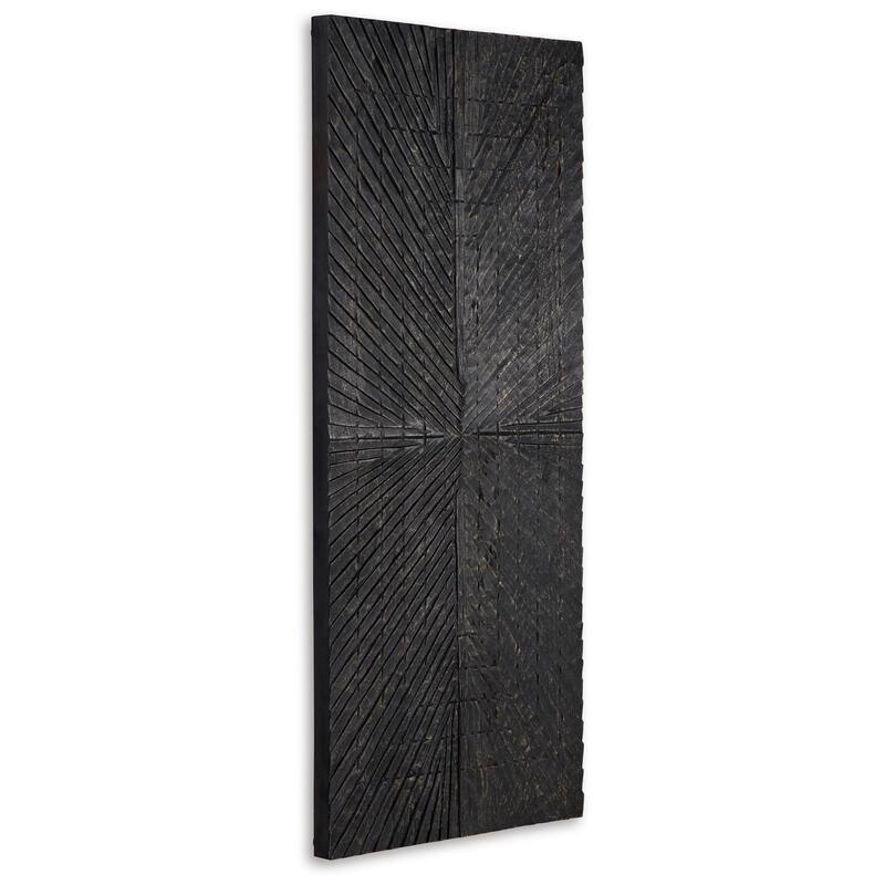 Ernest 20 x 48 Wall Decor, Carved Sunburst Design, Wood Panel, Black Finish
