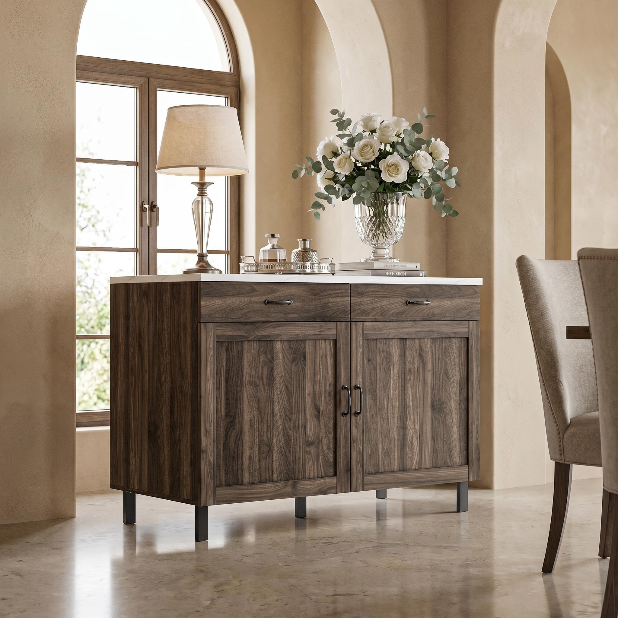 47” Kitchen Island with Storage, Farmhouse Kitchen Island Cart with Drawers & Cabinets, Modern Wood Kitchen Island