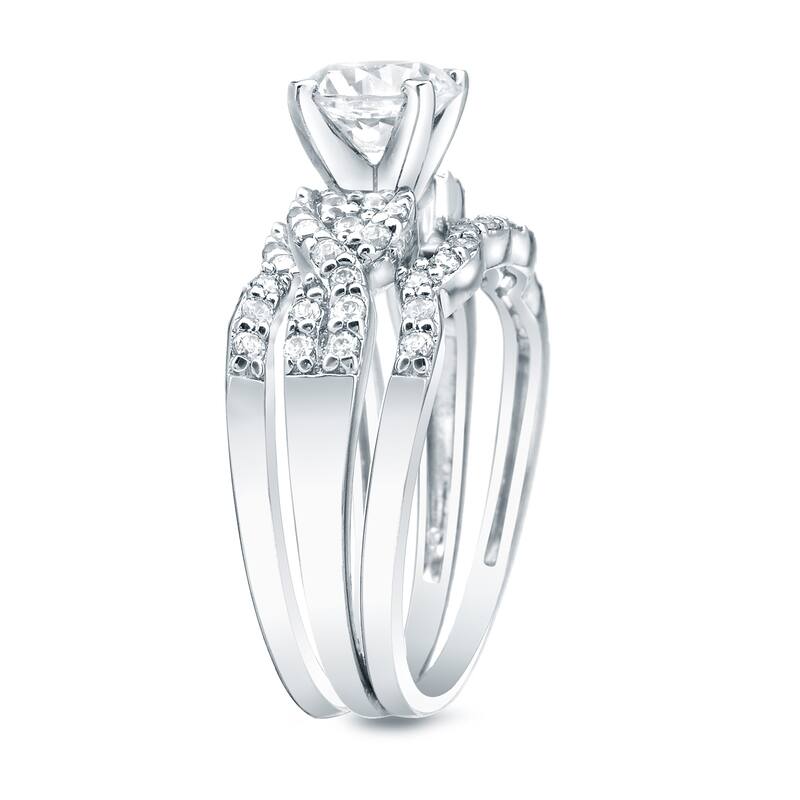 Auriya 1 1/6ctw Braided Round Diamond Engagement Ring 3pc Set 14k Gold