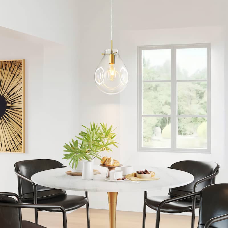 1-Light Unique Antique Bronze Teardrop Design Adjustable Pendant Light with Hand-Blown Blue Glass for Kitchen Island