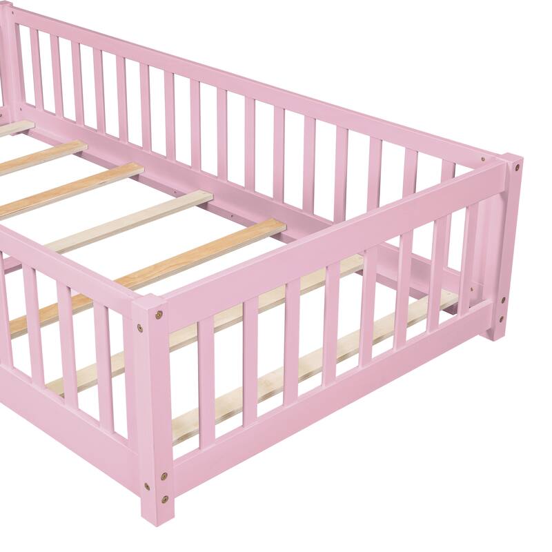 Twin Size Floor Bed with Fence without Door