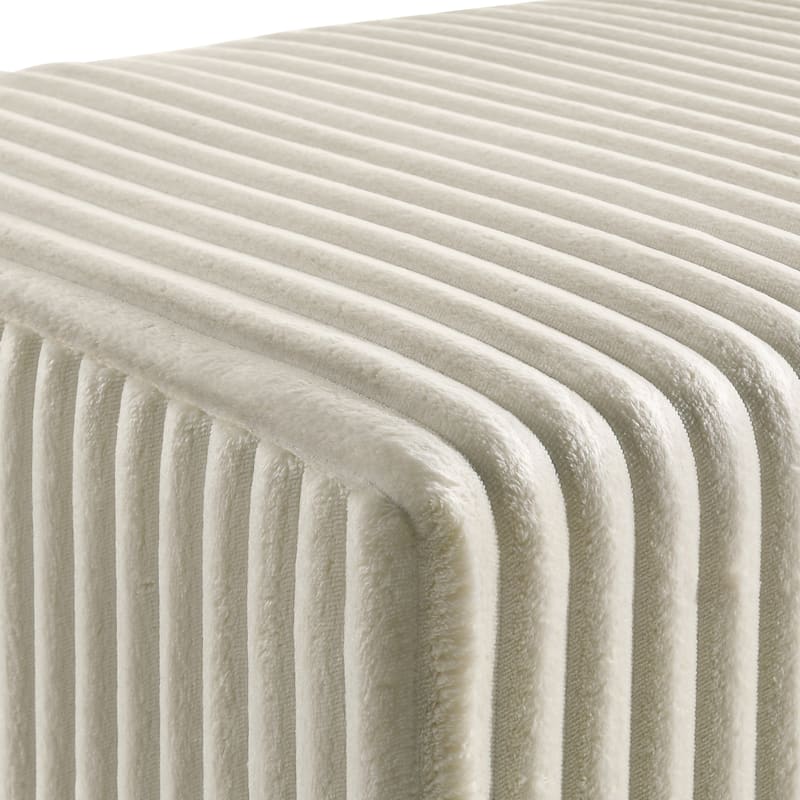 Roundhill Furniture Mavela Wide Wale Corduroy Upholstery Panel Bed with 2 Nightstands and Bench, Cream