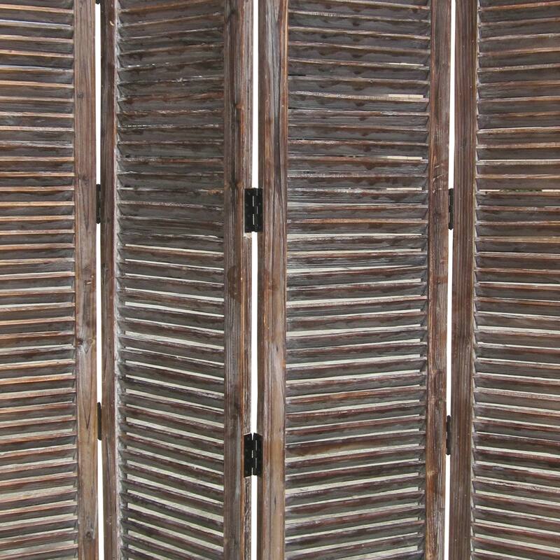 4 Panel Room Divider with Shutter Design, Weathered Brown
