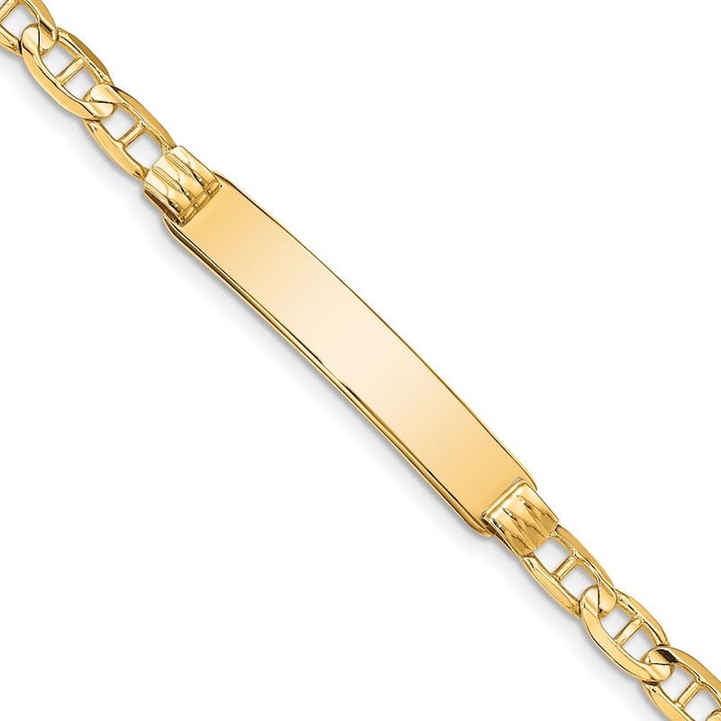Curata 14k Yellow Gold Solid Polished Engravable Nautical Ship Mariner Anchor ID Bracelet 5.5mm Lobster Claw