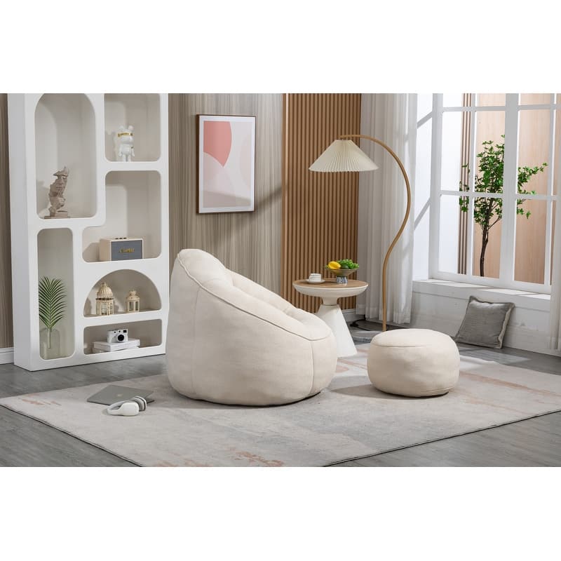 Bean Bag Chair w/Foot Stool in Multiple Colors, Giant Foam-Filled Furniture-Maximum Comfort Bean Bag
