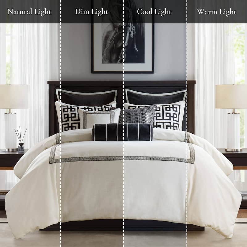 8 PCS Queen Embroidery Oversized Duvet Style Comforter Set Black/White