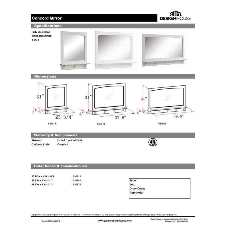 Design House 539916 24" W x 31" H Rectangular Framed Mirror with Shelf