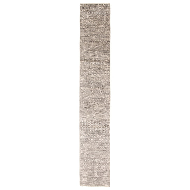 ECARPETGALLERY Hand-knotted Silk Shadow Grey Viscose, Wool Rug - 2'0 x 12'2 - Grey - 2'0 x 12'2