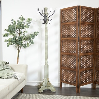 Gray Wood Vintage Style 12 Hook Scroll Coat Rack with Black Metal Hooks