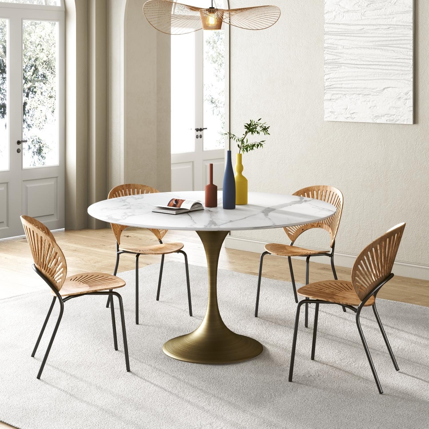 JASIWAY Modern Faux Marble Dining Table with Iron Base