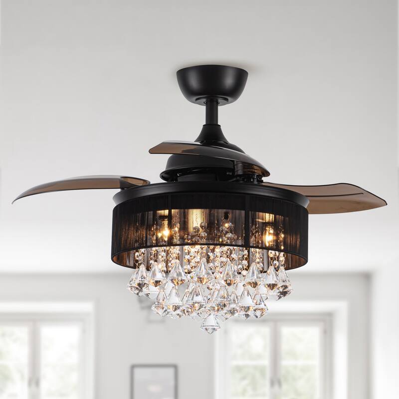 36" Modern Crystal Chandelier 3-Blade Ceiling Fan with Remote